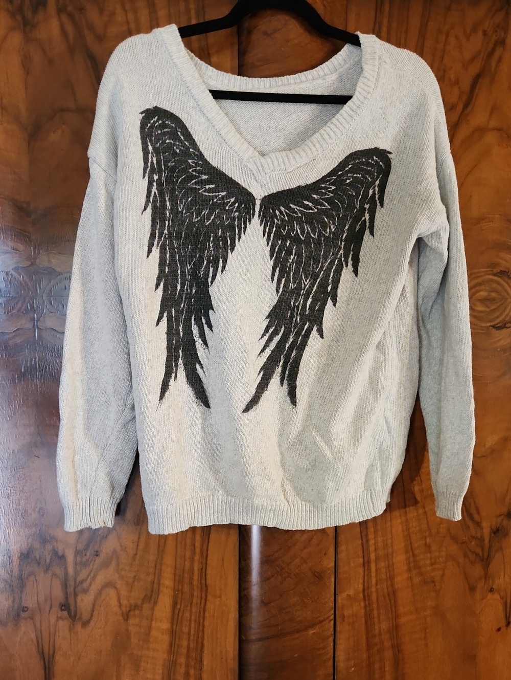 Supernatural Light Gray Sweater With Castiel Wings Womens Size M